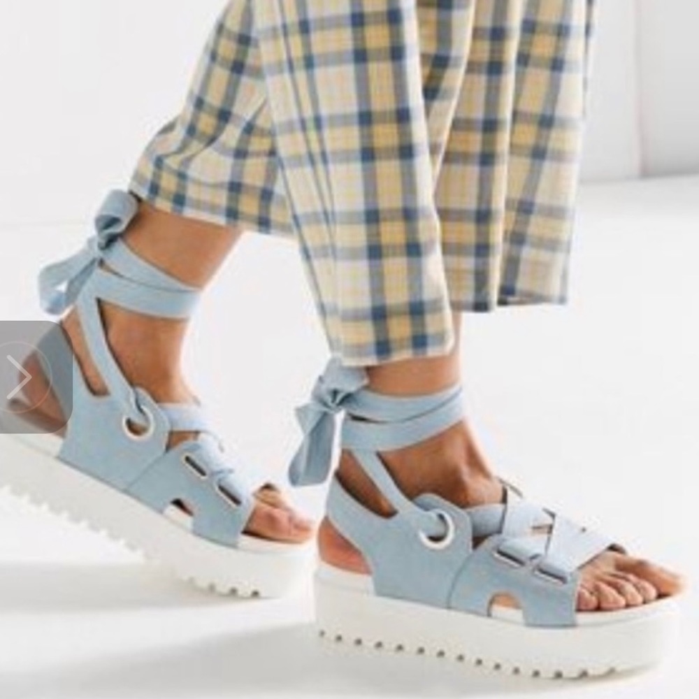 Urban Outfitters Denim Ribbon Platform Sandals